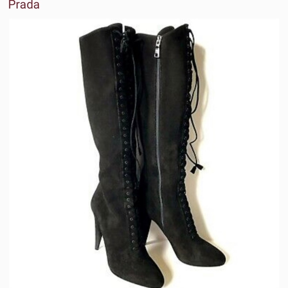 Prada lace up knee high boots